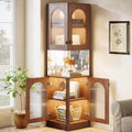 Tribesigns 78.7" Tall Corner Cabinet with LED Light, 5-Tier Corner Storage Cabinet with Doors and Mirrors for Living Room Kitchen Bedroom, Brown
