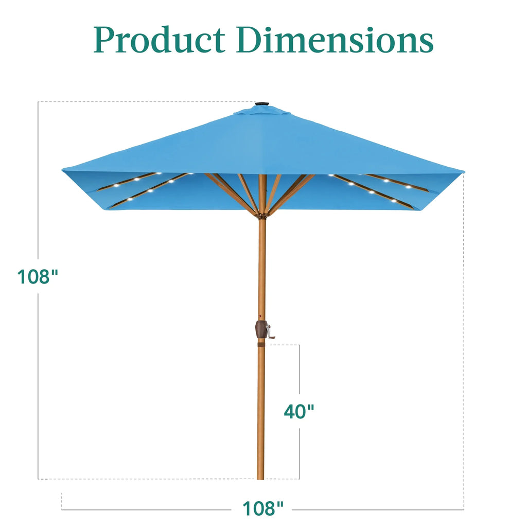 Best Choice Products 9ft Deep Square Solar LED Lighted Patio Umbrella w/ Woodgrain Pattern, UV-Resistant - Black