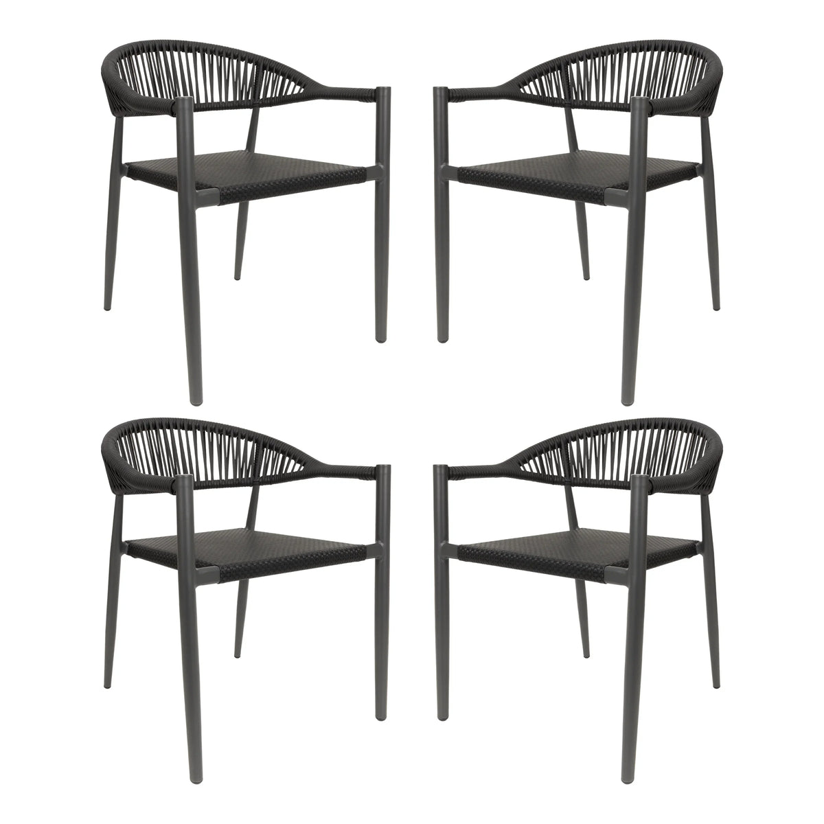 Vmopu New Set of 4 Gray Outdoor Stackable Dining Chair, PE Rattan for Bistro Restaurant Garden