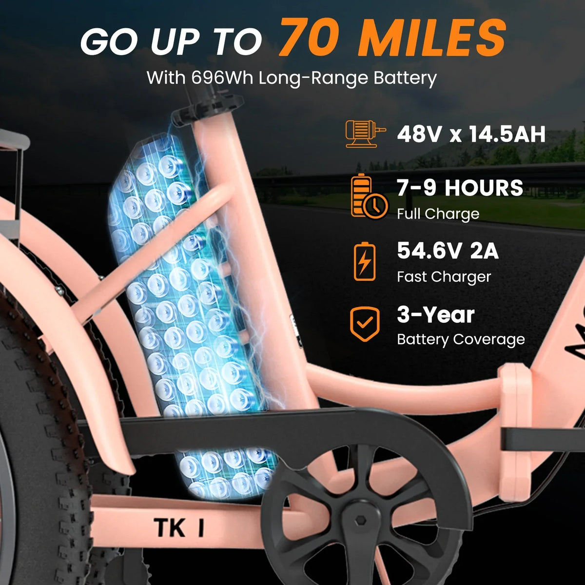 MOONCOOL TK1 Folding Electric Tricycle for Adults,48V 14.5Ah Removable battery, 500W"Peak 1000w"Motor, 20" Fat Tire Step-Thru 3Wheel Electric Bicycle w/Front&Rear Baskets, Certified to UL 2849 by SGS