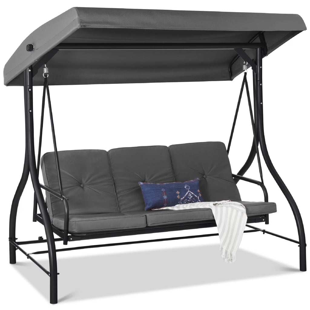 Best Choice Products 3-Seat Outdoor Converting Canopy Swing Glider Patio Hammock w/ Removable Cushions - Burgundy