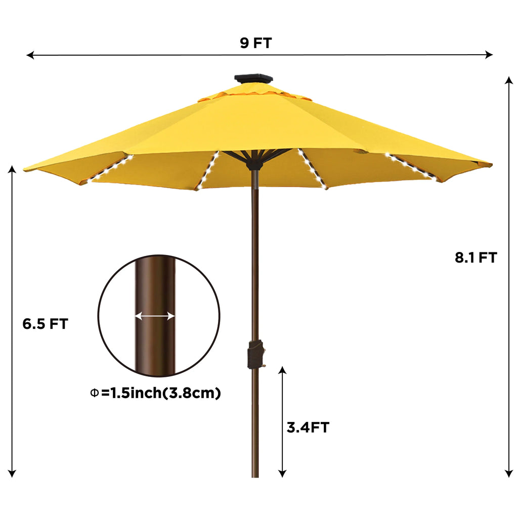 EliteShade Sunbrella Solar Umbrellas 9ft Market Umbrella with 80 LED Lights Patio Umbrellas Outdoor Table Umbrella with Ventilation and 5 Years Non-Fading Top,Ruby