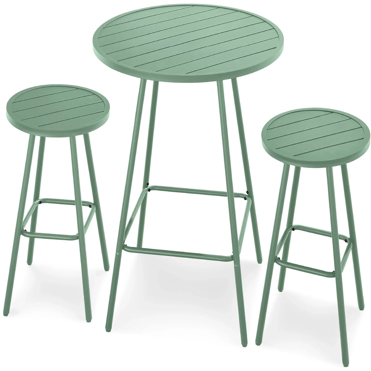 Best Choice Products 3-Piece Steel Patio Bar Height Round Bistro Set w/ Backless Stools, Slatted Design - Black