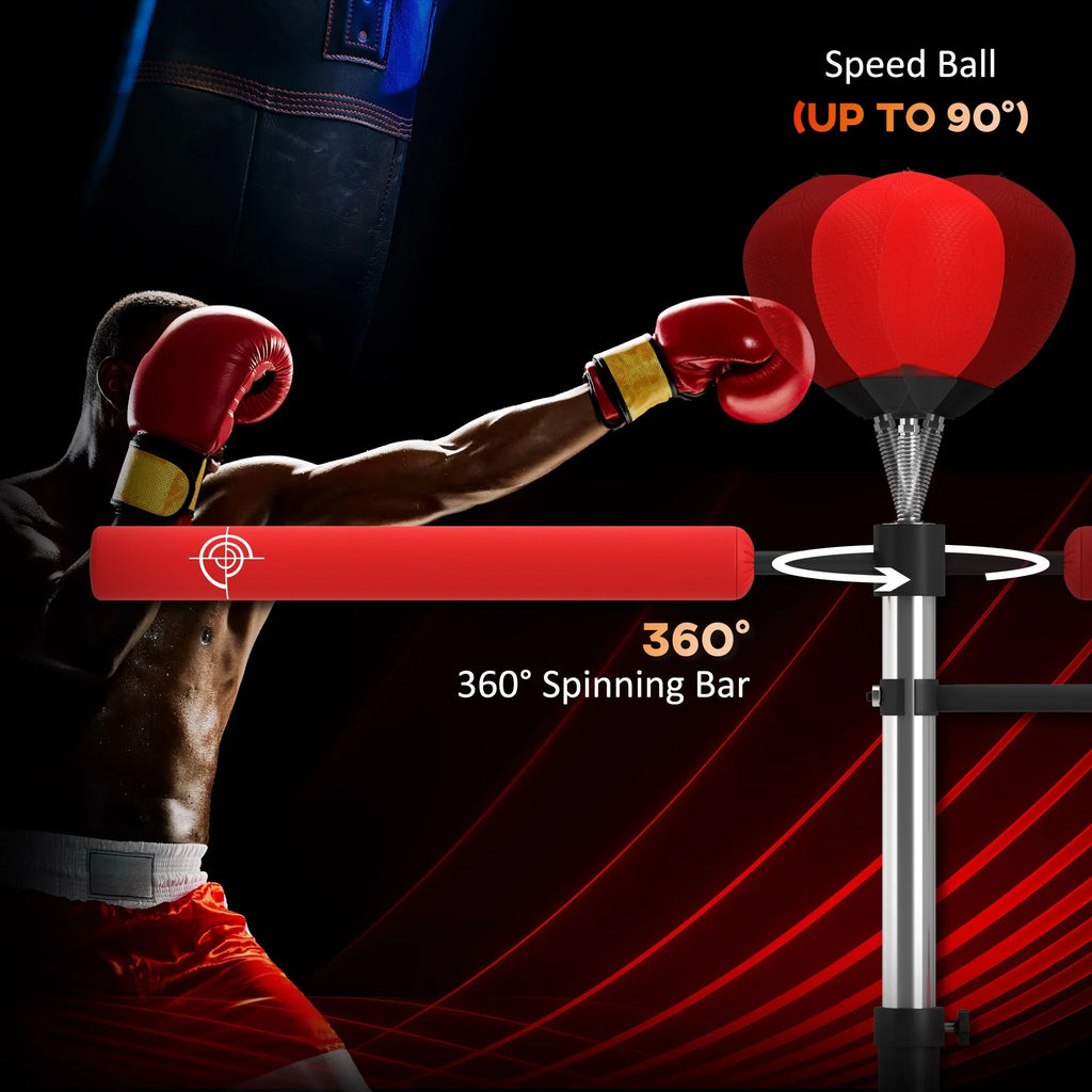 Soozier 4-in-1 Boxing Punching Bag Stand with 2 Speedballs, 360° Relax Bar, & PU-Wrapped Bag & Adjustable Height, Black