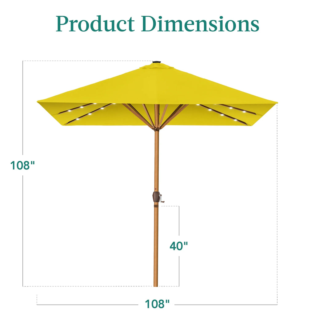 Best Choice Products 9ft Deep Square Solar LED Lighted Patio Umbrella w/ Woodgrain Pattern, UV-Resistant - Black