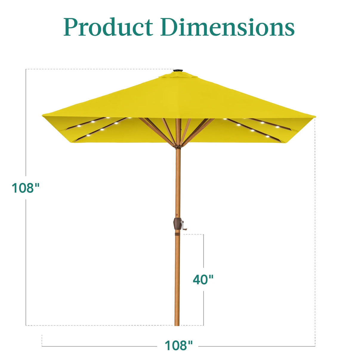 Best Choice Products 9ft Deep Square Solar LED Lighted Patio Umbrella w/ Woodgrain Pattern, UV-Resistant - Black