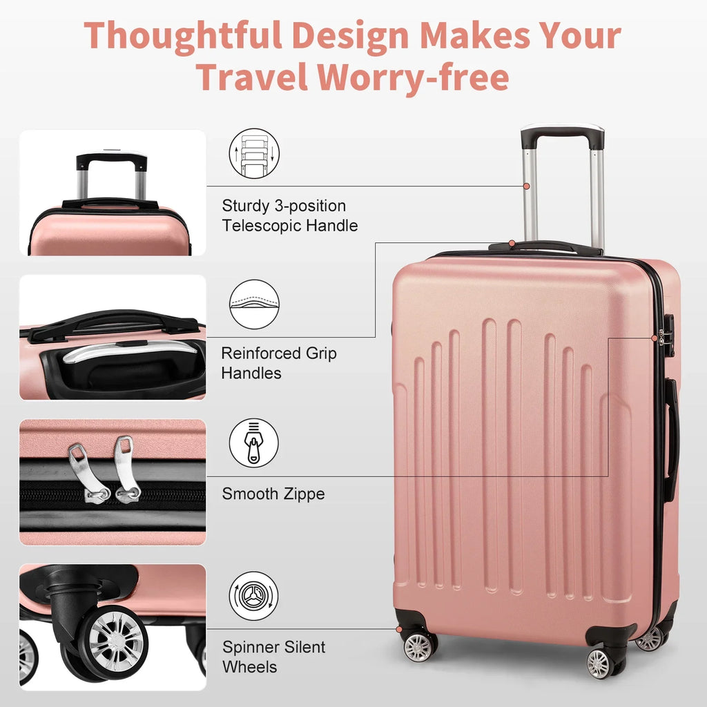 Red 3-Piece Hardshell Spinner Luggage Set (20in, 24in, 28in) - Large ABS Suitcase Set with 8 Wheels, Lightweight & Durable for Travel