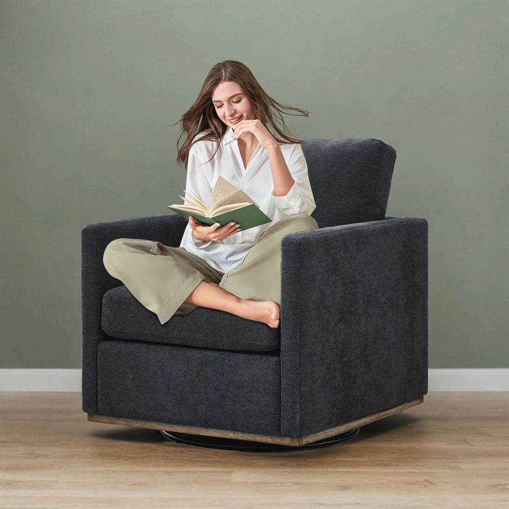 Swivel Accent Chair"360 Degree Square Swivel Chair for Living Room, Mid Century Modern Upholstered Swivel Barrel Chair,Comfy Sofa Armchairs for Bedroom,Nursery,Chenille(Beige)