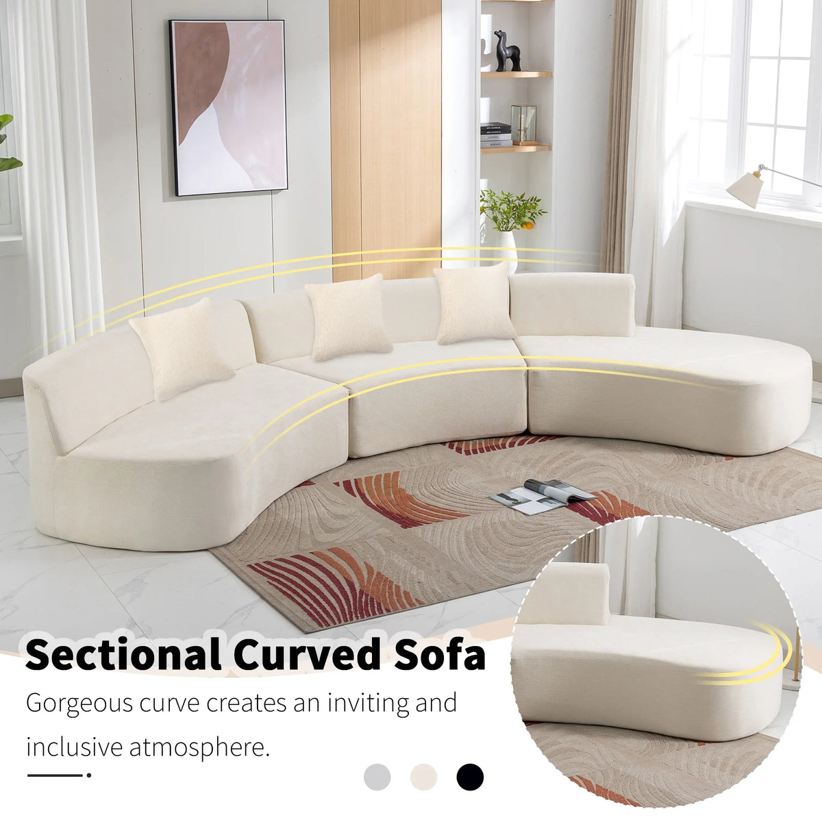 Harper & Bright Designs Modern Curved Floor Sofa Set, Modular Sectional Sponge Couch for Living Room, 2 PC Free Combination No Assembly Foam-Filled Sofa, Beige