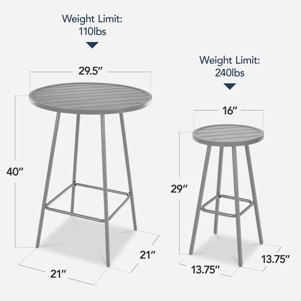 Best Choice Products 3-Piece Steel Patio Bar Height Round Bistro Set w/ Backless Stools, Slatted Design - Black