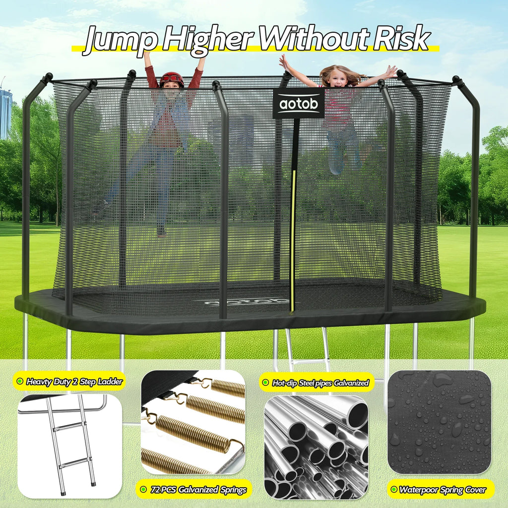 AOTOB 14X8FT Rectangle Trampoline - Perfect Outdoor Trampoline for Kids - Gymnastics Style Tranpoline with Enclosure Net - Supports Up to 440 lbs