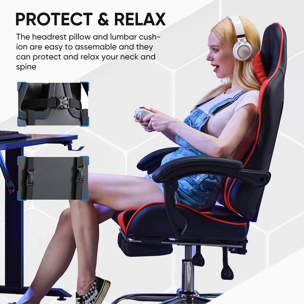 MCQ Ergonomic Swivel Gaming Chair with Headrest Lumbar Support for Home Office, Black and Grey
