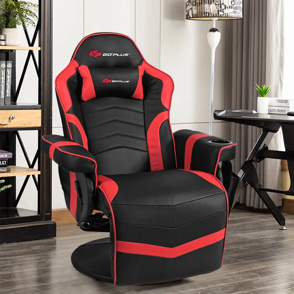 Goplus Massage Gaming Recliner Reclining Racing Chair Swivel Black