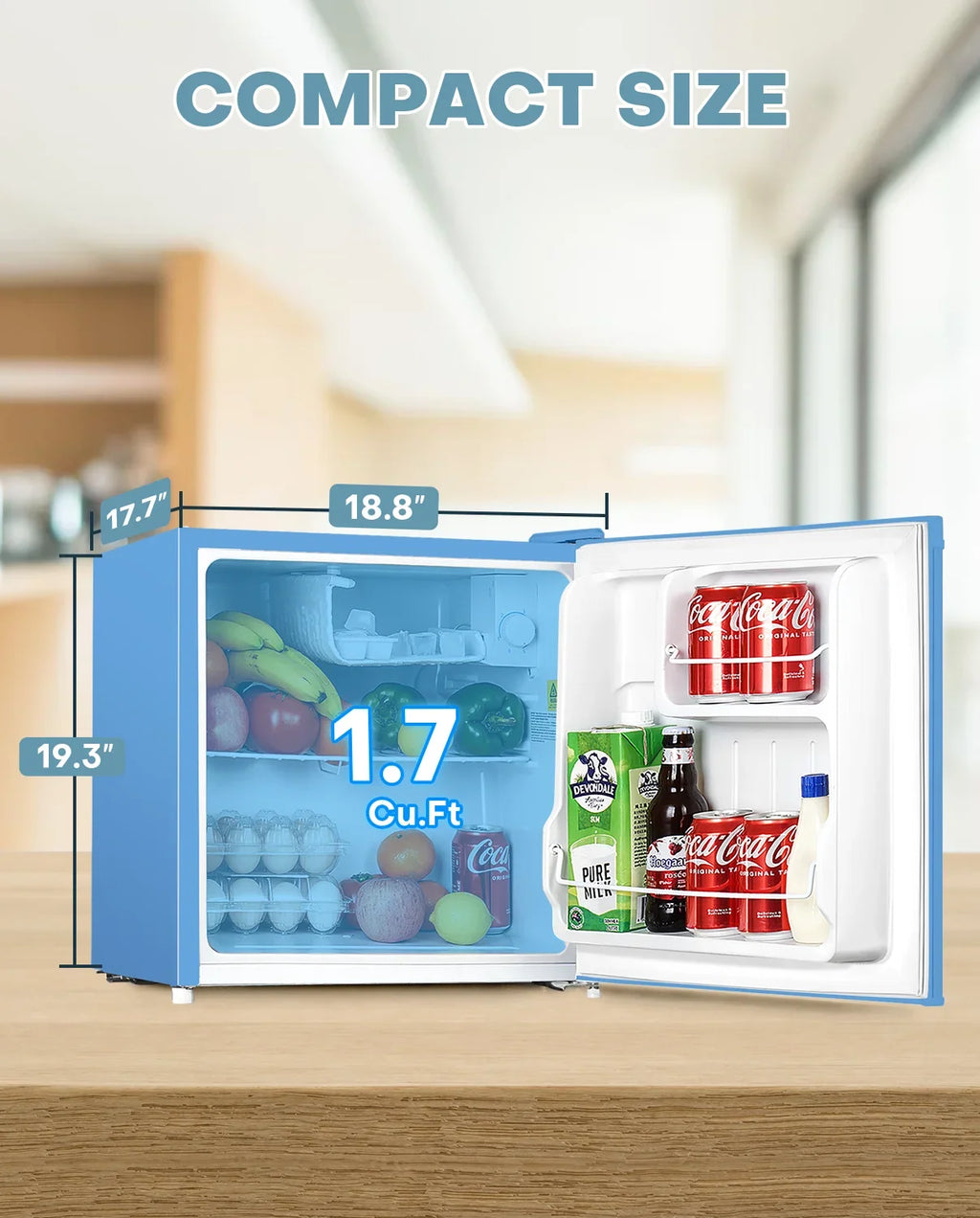 Upstreman 1.7 Cu ft Mini Fridge with Freezer Single Door Compact Refrigerator, Low Noise, Energy Saving, Adjustable Temperature, Reversible Door, for Home Office Dorm, Black FR17