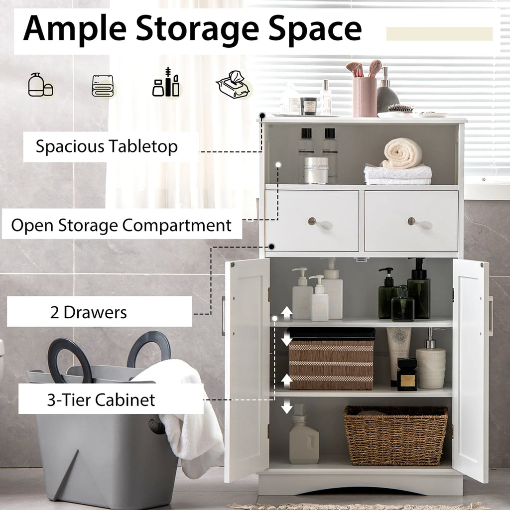 Costway Bathroom Floor Cabinet Freestanding Storage Cabinet with 2 Doors White
