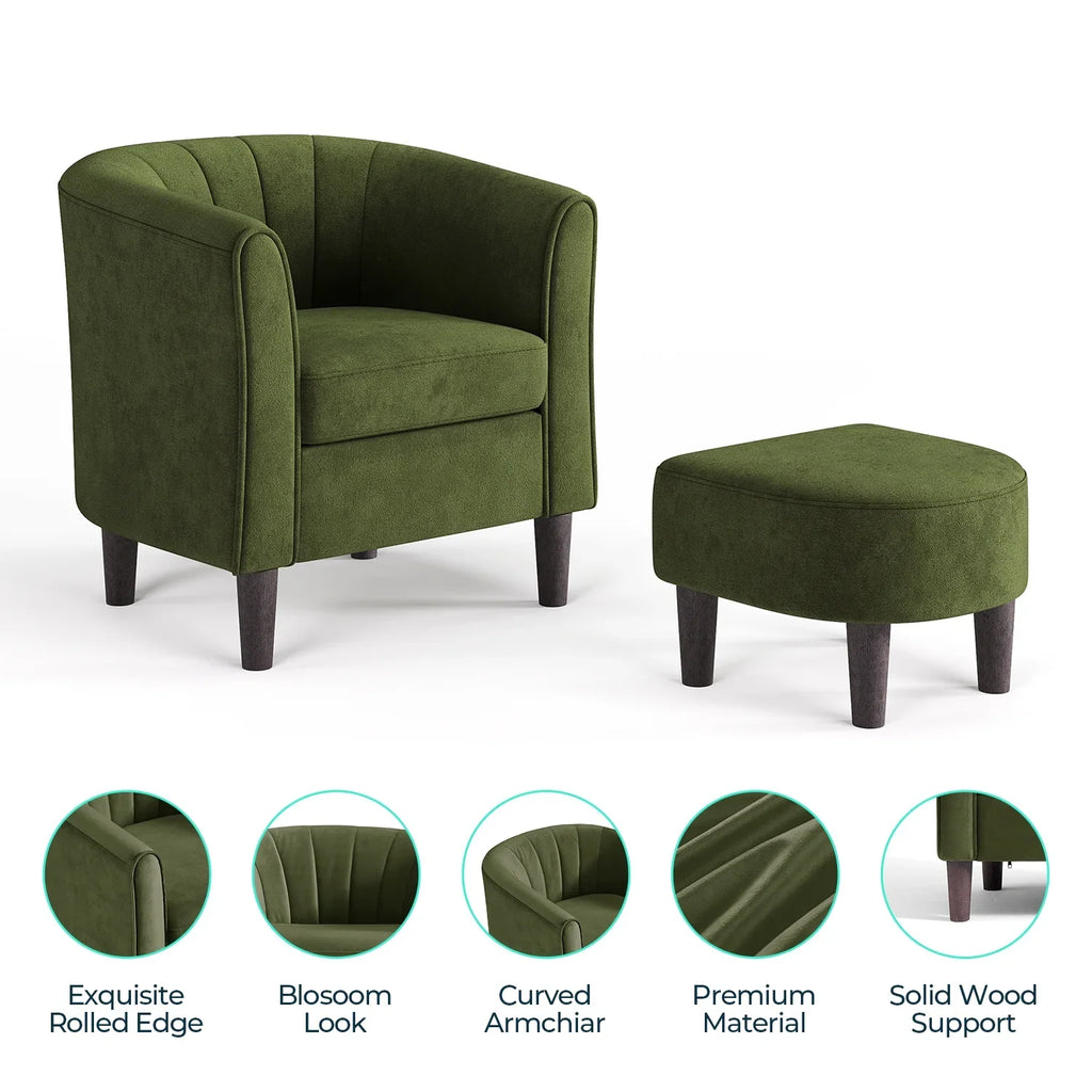LINSY HOME Chenille Accent Chair with Ottoman for Living Room, Dark Gray