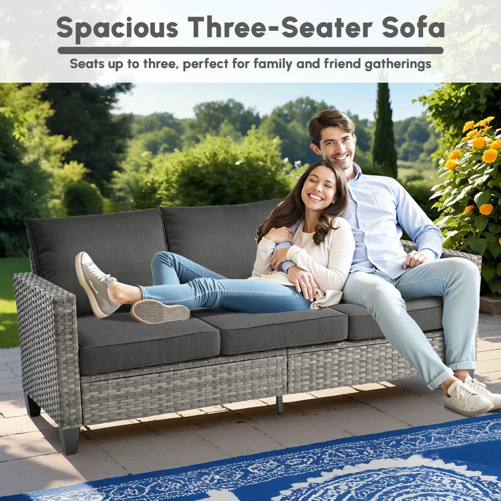 Ovios 5 Pieces Outdoor Patio Furniture Set Wicker Rattan Outdoor Conversation Comfortable Sectional Sofa with Steel Frame, Grey