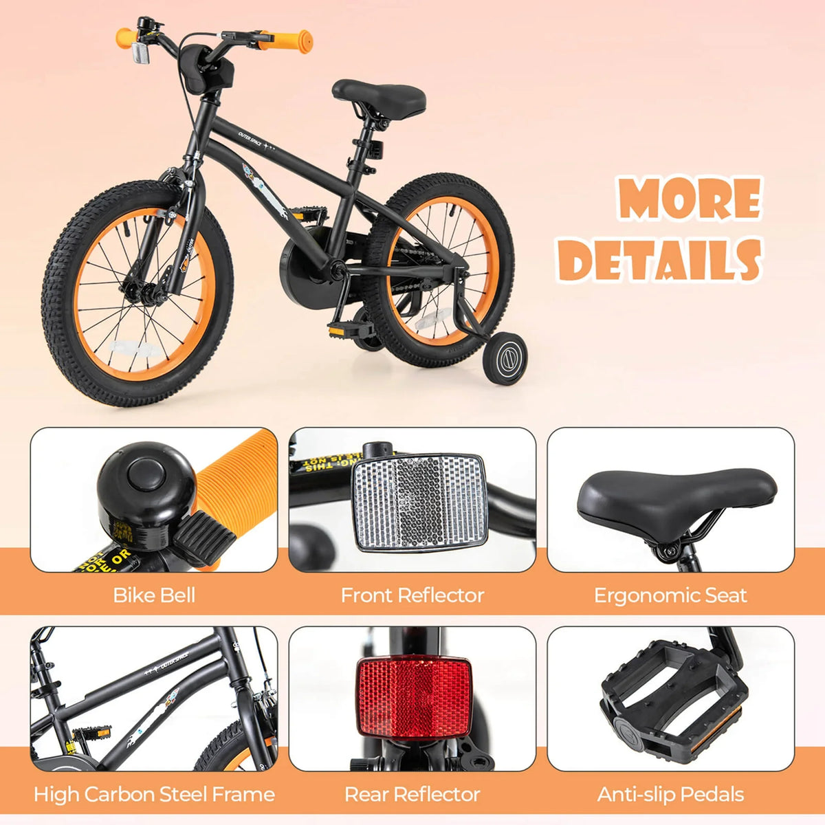 Costway 16-Inch Kid’s Bike for 4-7 Years Old with Adjustable Saddle & Anti-slip Handlebar Black