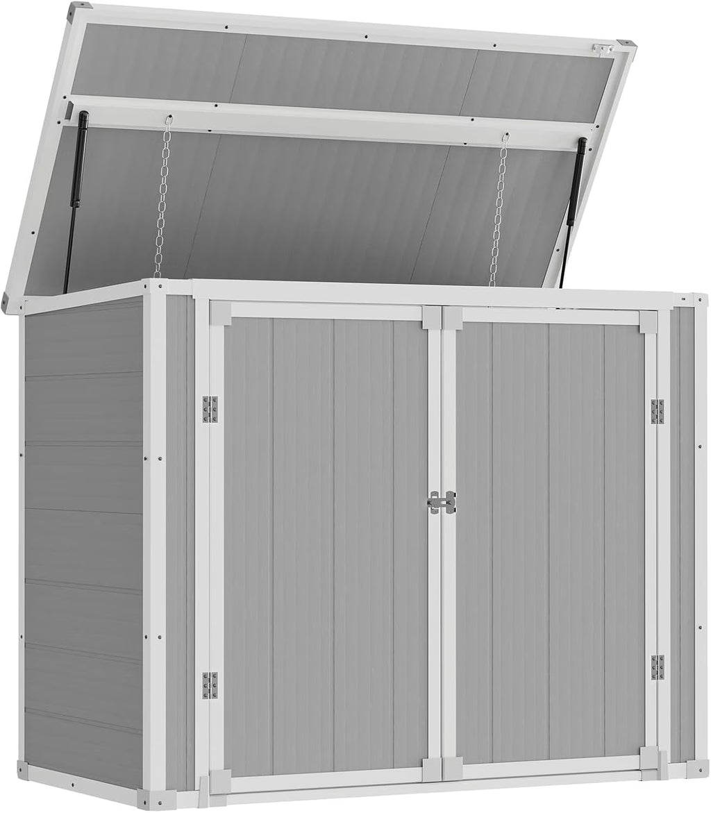 ELPOSUN Outdoor Storage Shed 6x4.5 ft, Resin Outside Sheds & Outdoor Storage Plastic for Trash Can, Bike, Lawnmower, Generator, Tool Shed with Lockable Door for Backyard, Lawn, Patio, Grey & White