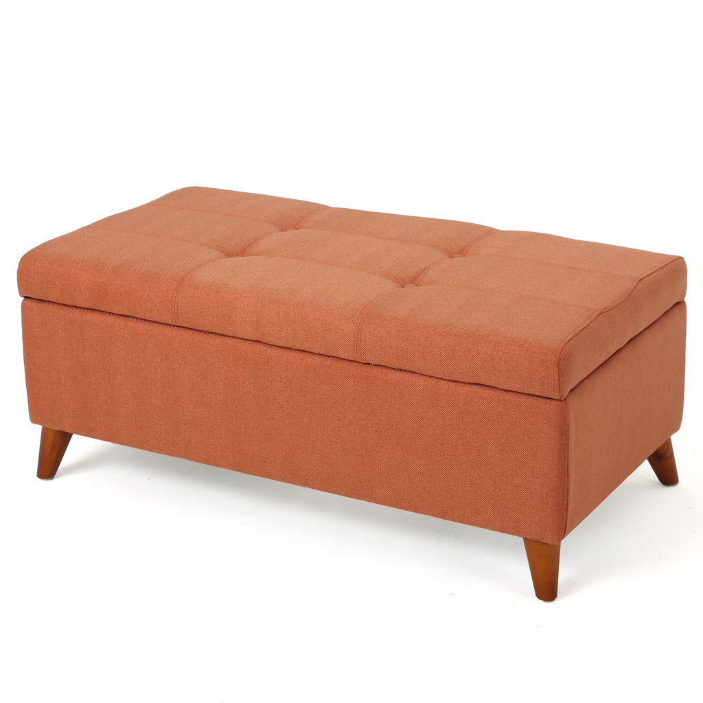 GDF Studio Valeno Mid Century Modern Fabric Tufted Storage Ottoman Bench, Light Gray and Light Brown