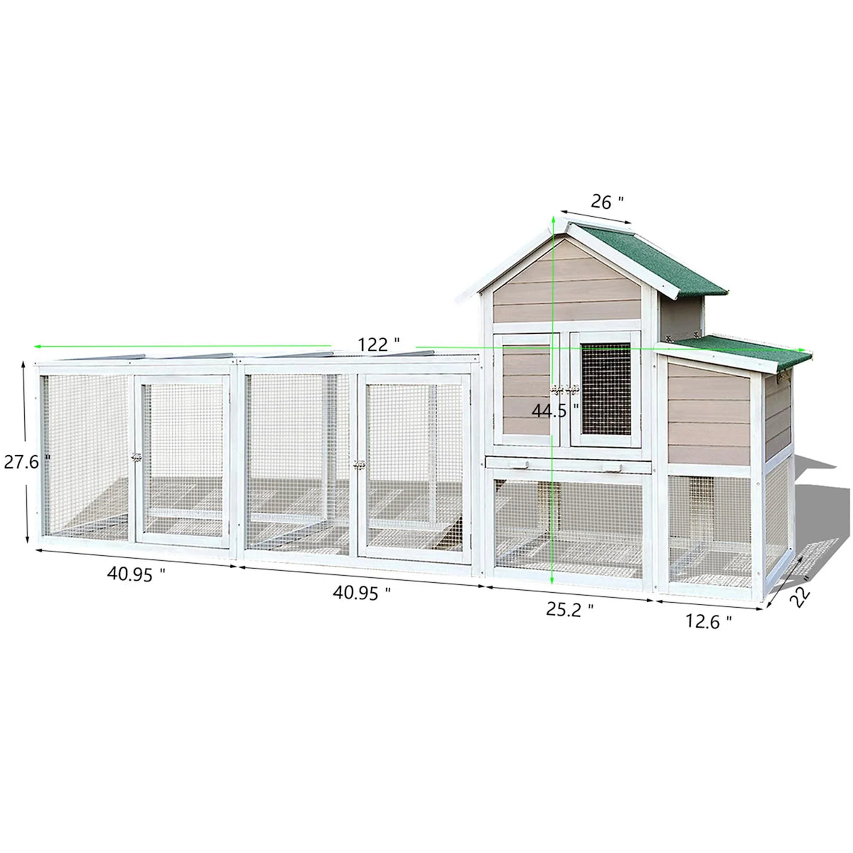 Pefilos 112" Large Outdoor Wooden Chicken Coop with Run, Slide-Out Tray, Rabbit Hutch Poultry Cage, Hen House with Nest Box, Gray