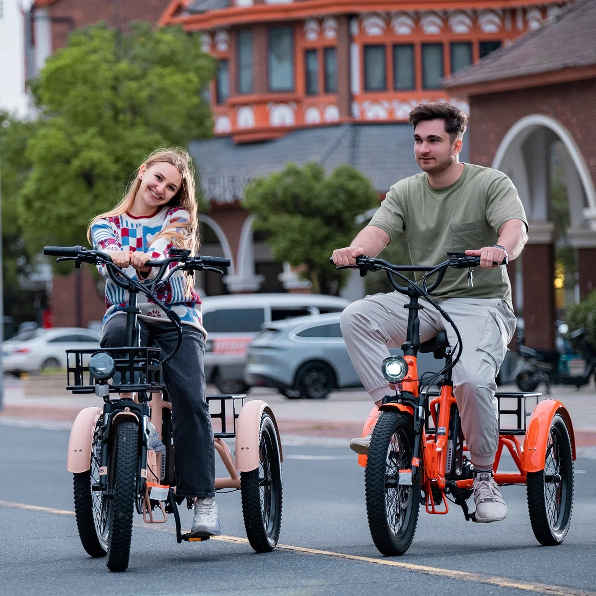 MOONCOOL TK1 Folding Electric Tricycle for Adults,48V 14.5Ah Removable battery, 500W"Peak 1000w"Motor, 20" Fat Tire Step-Thru 3Wheel Electric Bicycle w/Front&Rear Baskets, Certified to UL 2849 by SGS