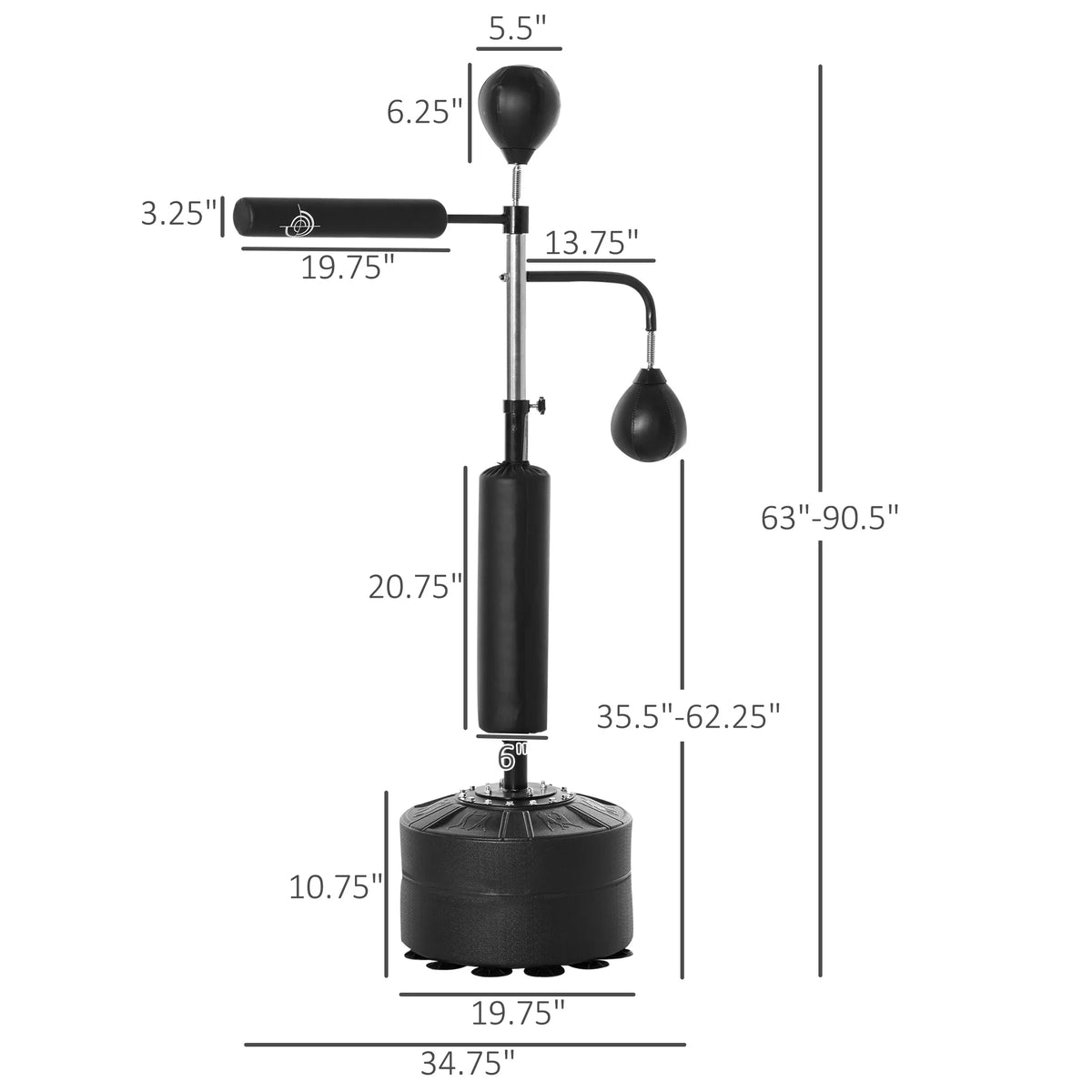 Soozier 4-in-1 Boxing Punching Bag Stand with 2 Speedballs, 360° Relax Bar, & PU-Wrapped Bag & Adjustable Height, Black