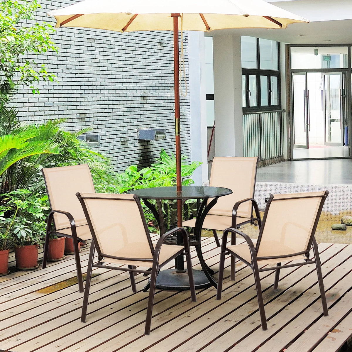 Gymax Set of 4 Patio Chairs Dining Chairs w/ Steel Frame Yard Outdoor Grey