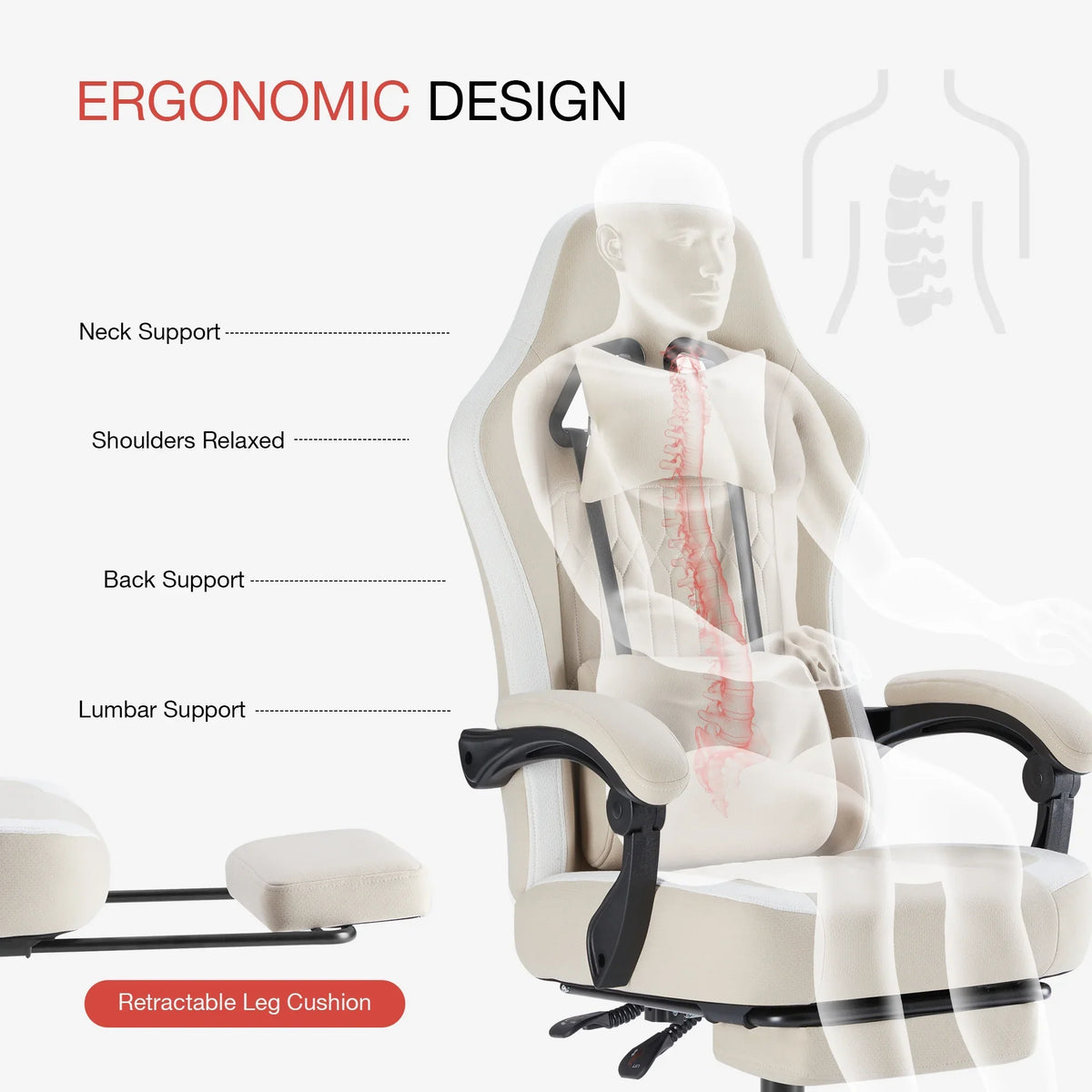MCQ Ergonomic Swivel Gaming Chair with Headrest Lumbar Support for Home Office, Black and Grey