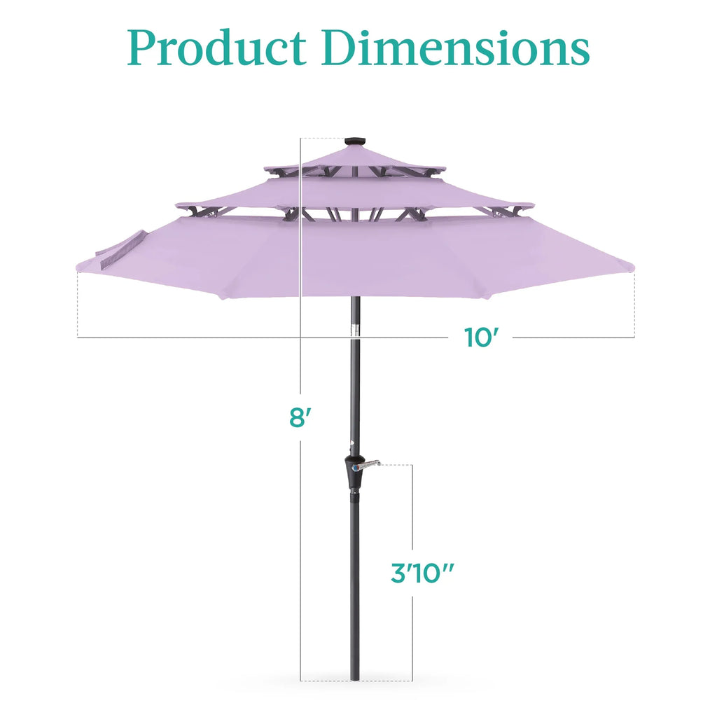 Best Choice Products 10ft 3-Tier Solar Patio Umbrella w/ 24 LED Lights, Tilt Adjustment, Easy Crank - Tan