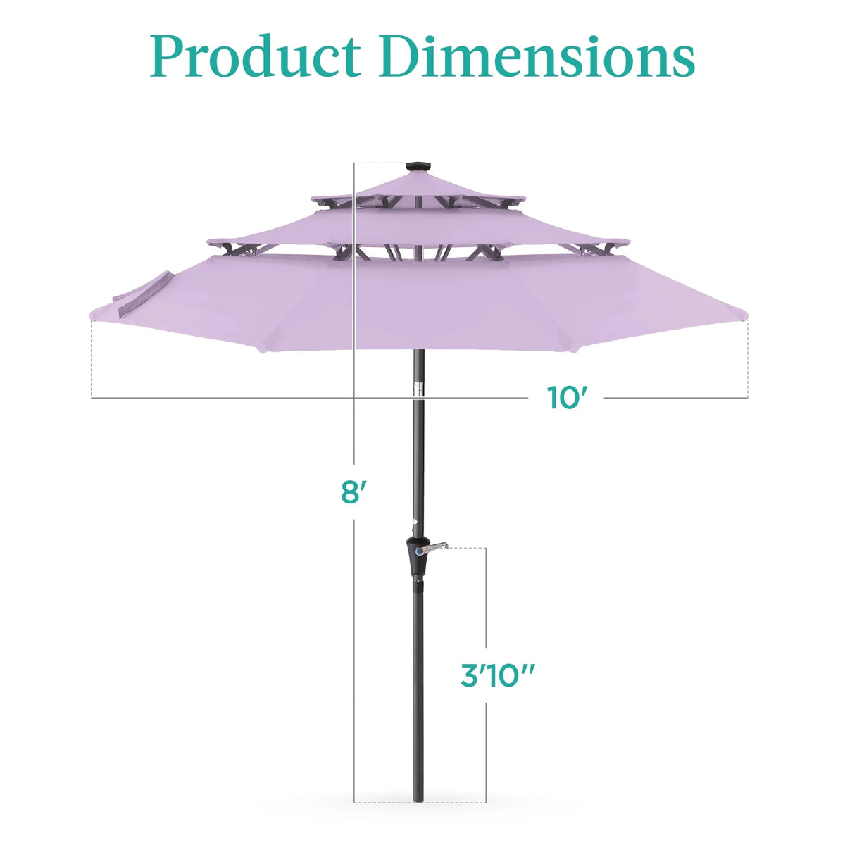 Best Choice Products 10ft 3-Tier Solar Patio Umbrella w/ 24 LED Lights, Tilt Adjustment, Easy Crank - Tan