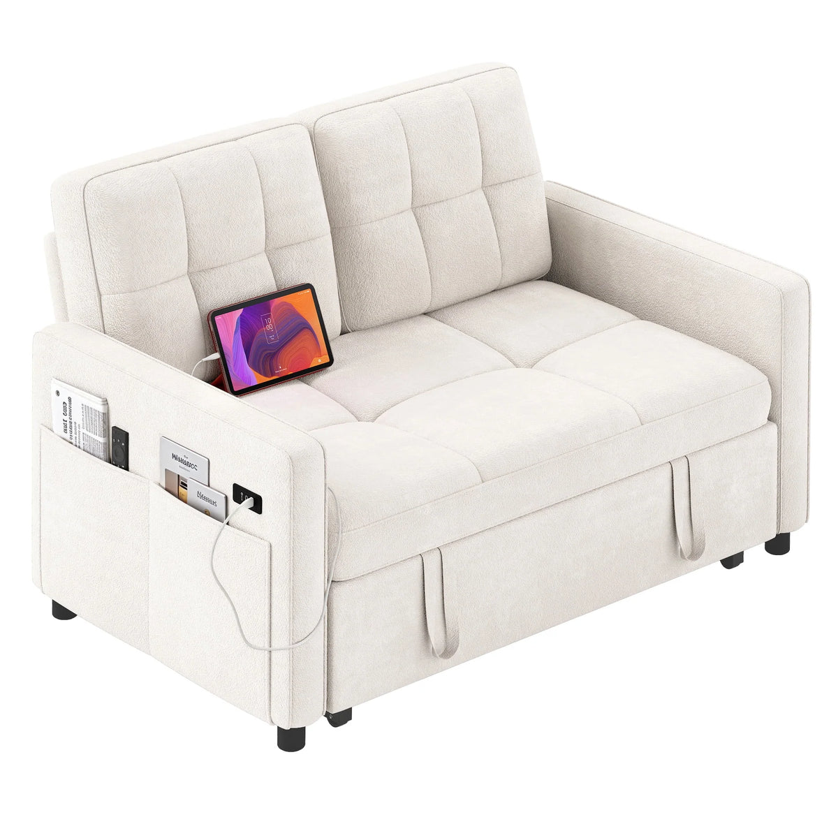 Uforic 3-in-1 Convertible Futon Sofa Bed, Modern Couch Cat-Scratch-Proof Loveseat Sleeper for Small Place, Beige