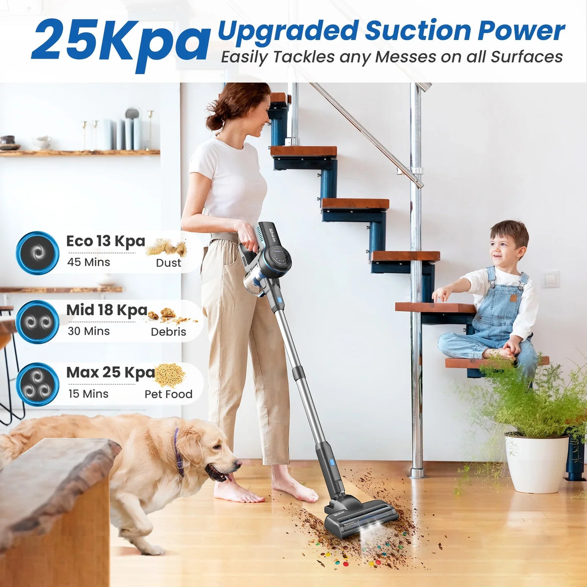 Wnkim Cordless Stick Vacuum Cleaner, 25Kpa, HEPA Wet/Dry Vacuum Cleaner for Hardwood Pet Hair Carpet