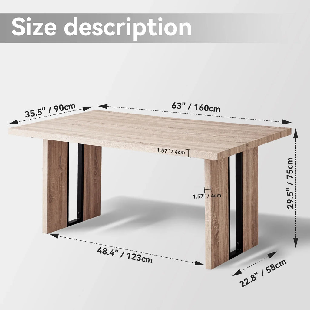 5pcs Rectangle Dining Table Chairs Set for 4, 63" Farmhouse Wood Kitchen Table with 4 Upholstered Mid Century Modern Boucle Chairs for Dinner, Living Dining Room, Apartment, Beige