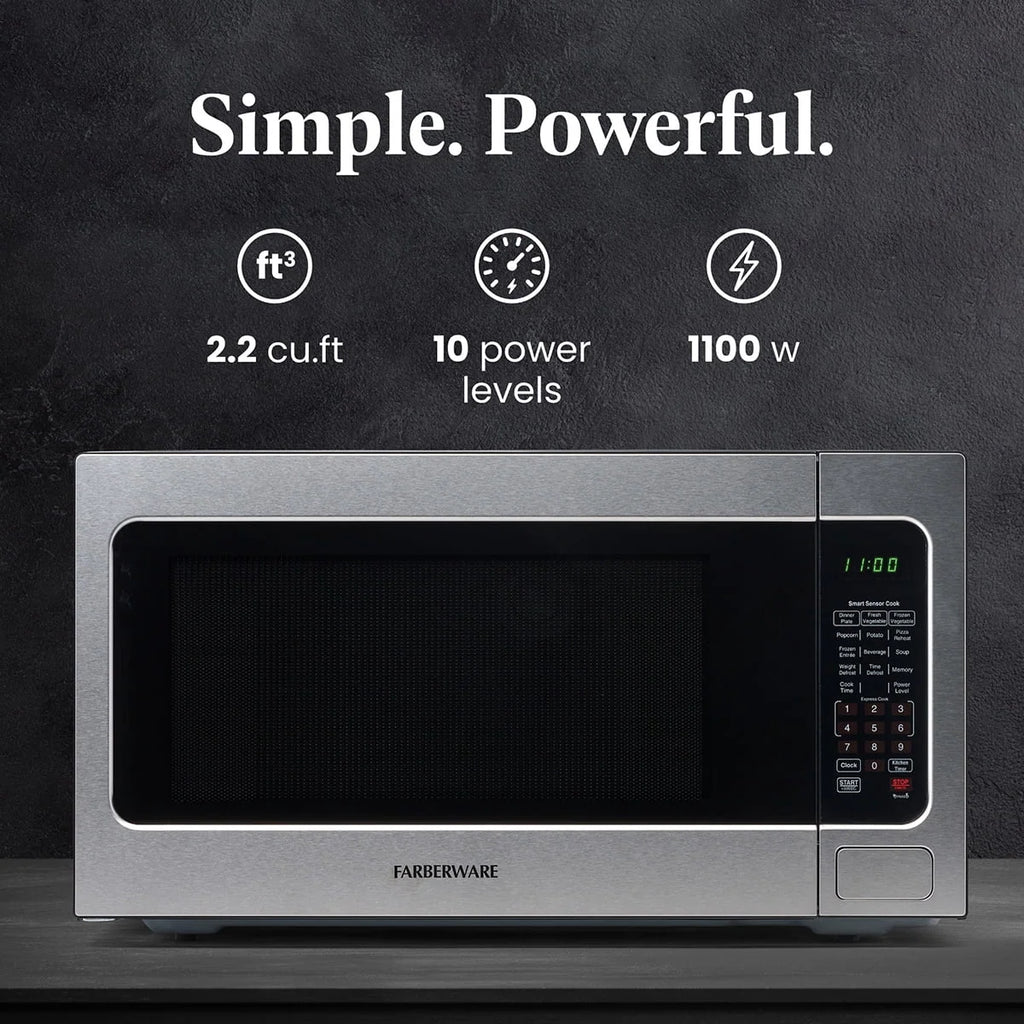 Farberware FMGZ09BKA 0.9 Cu. Ft. Microwave Oven, 900W, Digital Control, LED Display, 6 Cooking Presets, Black