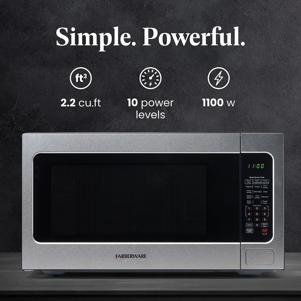 Farberware FMGZ09BKA 0.9 Cu. Ft. Microwave Oven, 900W, Digital Control, LED Display, 6 Cooking Presets, Black