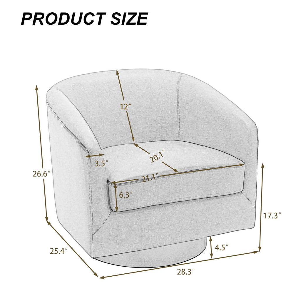 UIXE Swivel Accent Chair, Upholstered Fabric Barrel Chair for Living Room, Small Single Sofa Bedroom Reading Seat, Light Gray