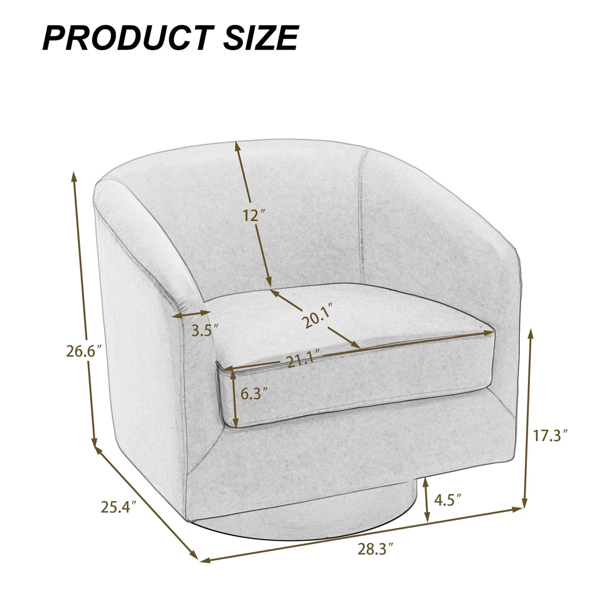 UIXE Swivel Accent Chair, Upholstered Fabric Barrel Chair for Living Room, Small Single Sofa Bedroom Reading Seat, Light Gray