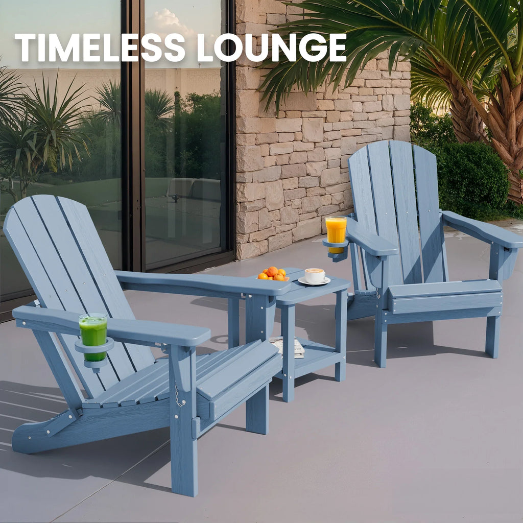 SERWALL Outdoor Adjustable Folding HDPE Adirondack Chairs Set of 2 with Cup Holder, Gray