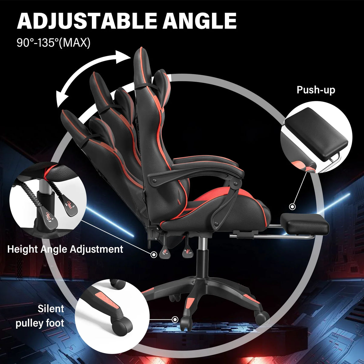 Mr IRONSTONE Office Gaming Chair with Footrest & Lumbar Support, Ergonomic Adjustable Computer Chair with Swivel Seat & Headrest, Blue
