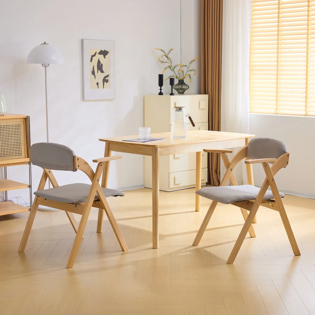 Ktaxon Folding Chairs Rubber Wood Frame Foldable Event Chairs Padded Diner Chairs for Office and Party Reading Dining Set of 2 Light Gray
