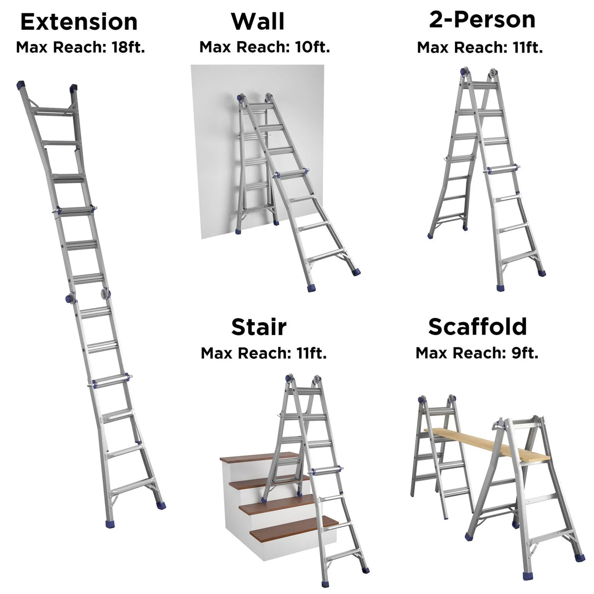 COSCO 18ft Reach Height Aluminum Multi-Position Ladder,300 lb. Load Capacity Type IA Duty Rating