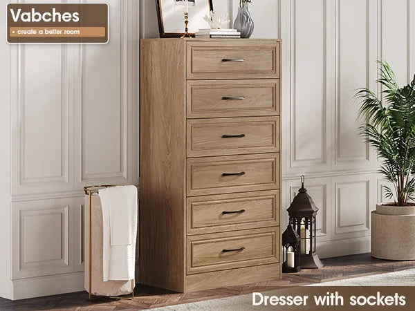 Vabches Farmhouse 5 Drawer Dresser with Metal Handle, Tall Wood Chest of Drawers for Living Room Bedroom,Dark Brown