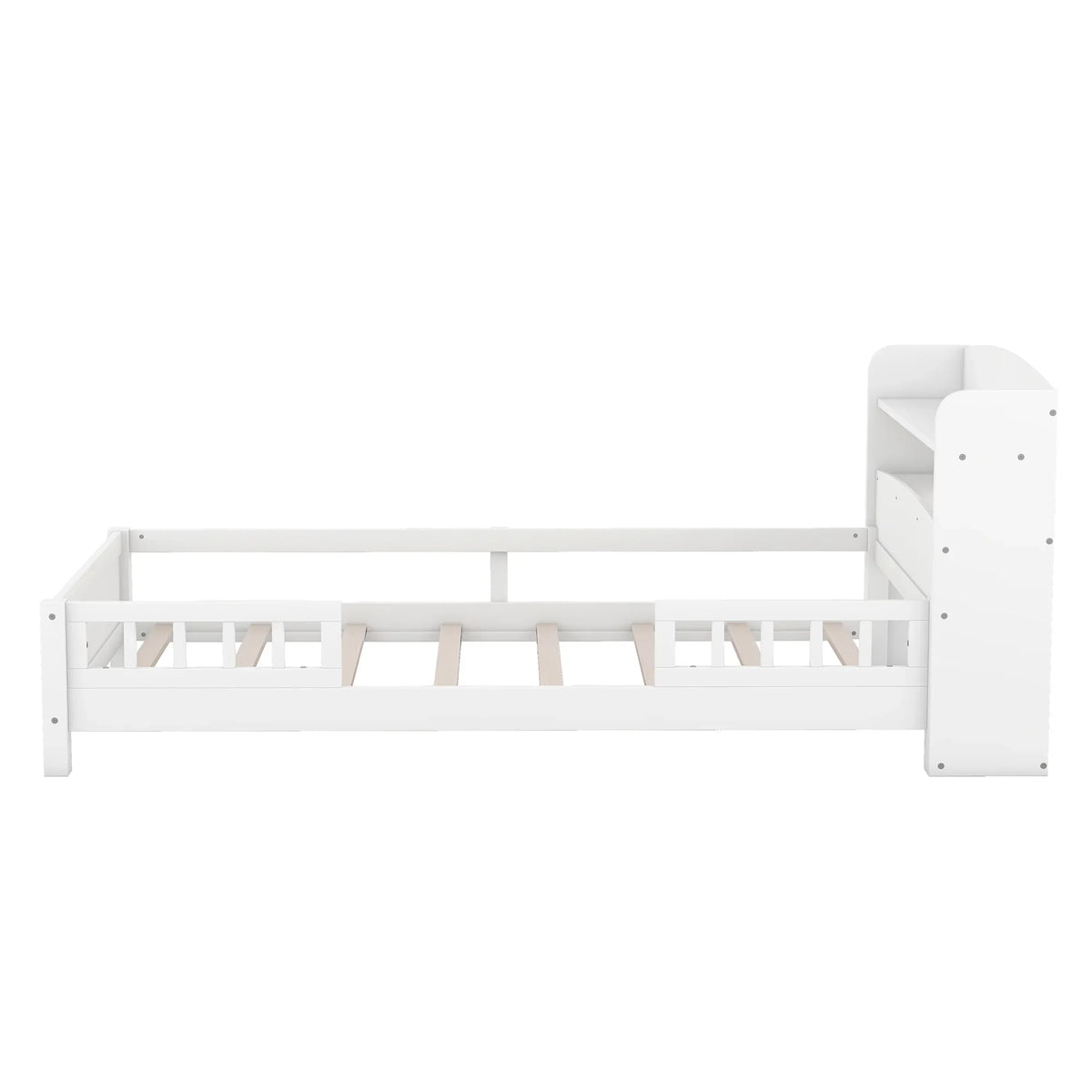 Euroco Wood Twin Size Platform Bed with Storage Headboard, Shelves and LED Light for Kids, Gray