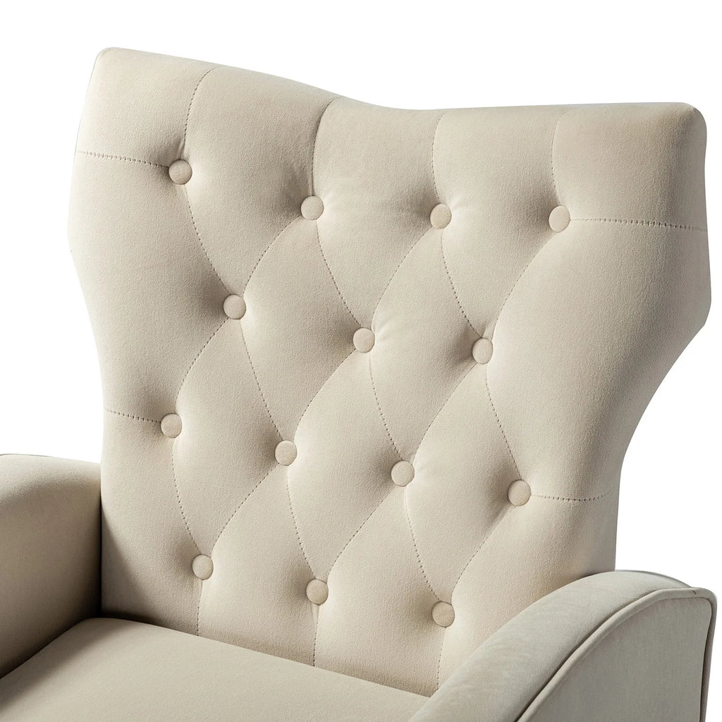 Modern Velvet Accent Chair Upholstered Sofa Armchair Button Tufted Metal Legs Adult Bedroom Home Living Room Grey