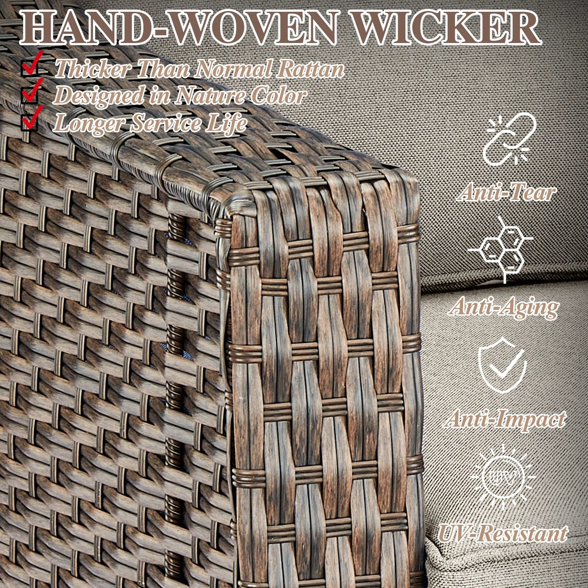 Bellefurn Outdoor Wicker Patio Chairs Set of 2 with Side Table,All-Weather Wicker Rattan Chairs Patio Furniture Chairs for Porch Balcony Backyard Yard Deck