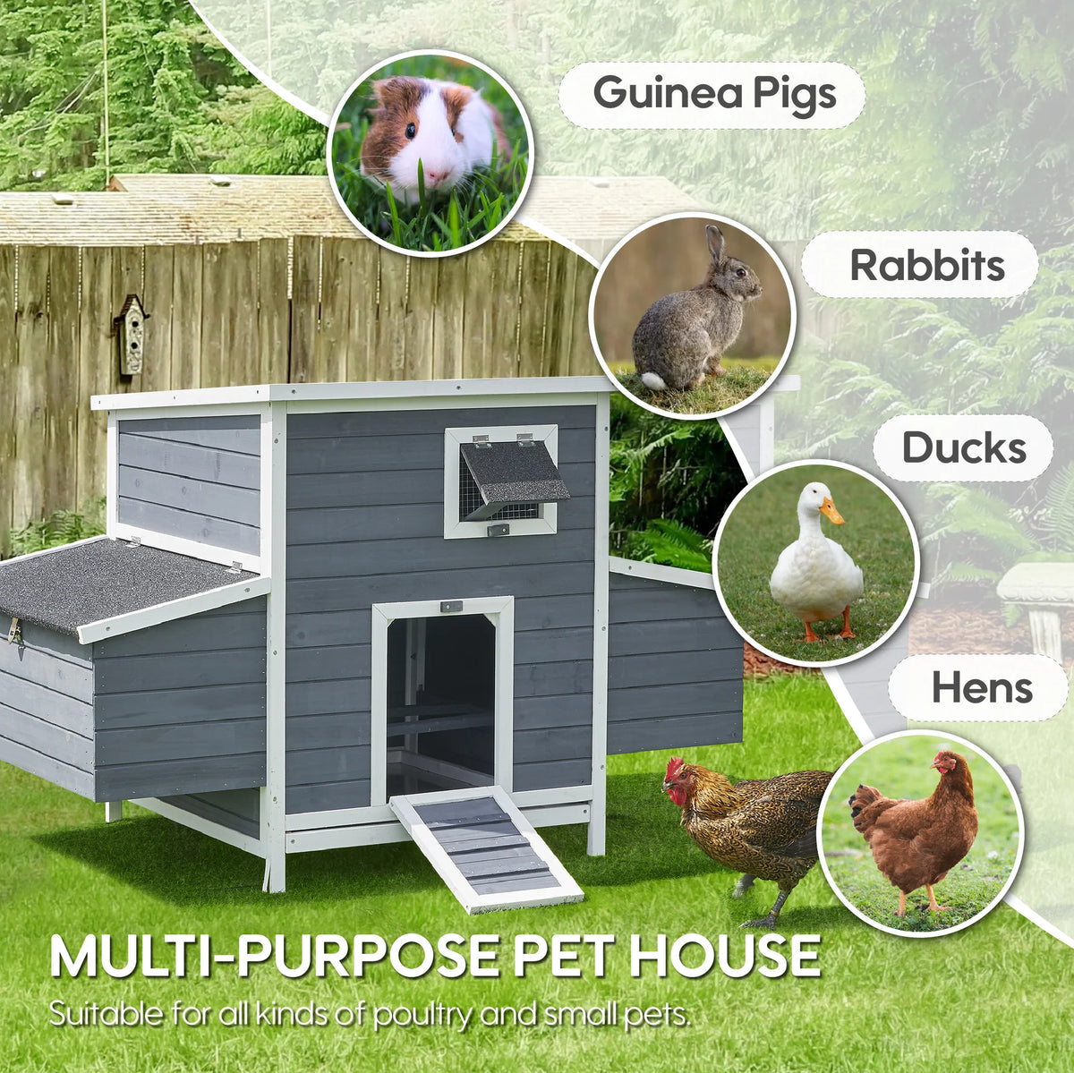 59" Large Chicken Coop for 2-6 Chickens, Wooden Hen House with 4 Nesting Boxes, Outdoor Poultry Cage Rabbit Cage w/Ramps & Ventilation Window, 59''L*33.5''W*38.6''H