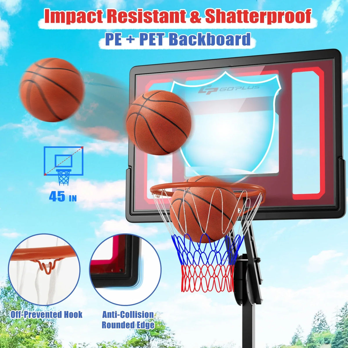 Infans Portable Basketball Hoop System 5-10 FT Adjustable W/Weight Bag Wheels Outdoor