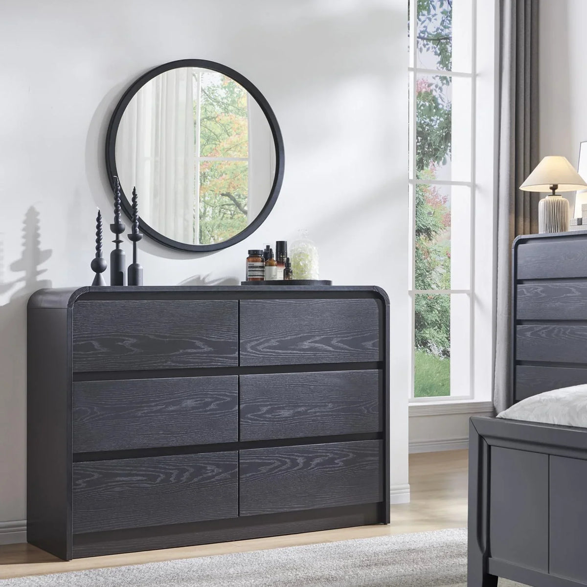 MIHOVER Modern 5 Drawer Vertical Dresser - 45'' Wood Storage Cabinet with Assembly, Chest of Drawers for Bedroom & Living Room