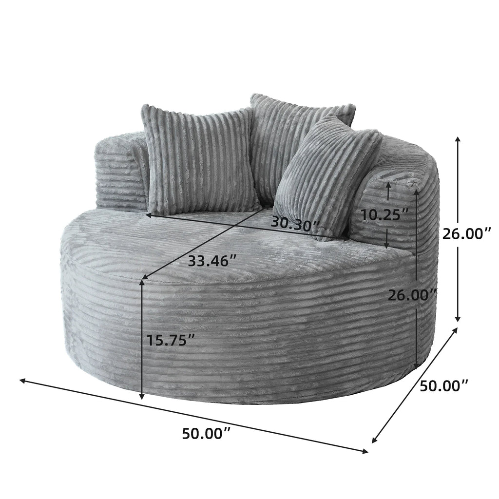 Sodrens Oversized Chaise Lounge Chair Indoor,Upholstered Sofa Bed with Throw Pillows and Armrests,Sleeper Chair for Living Room,Bedroom,Brown,Corduroy